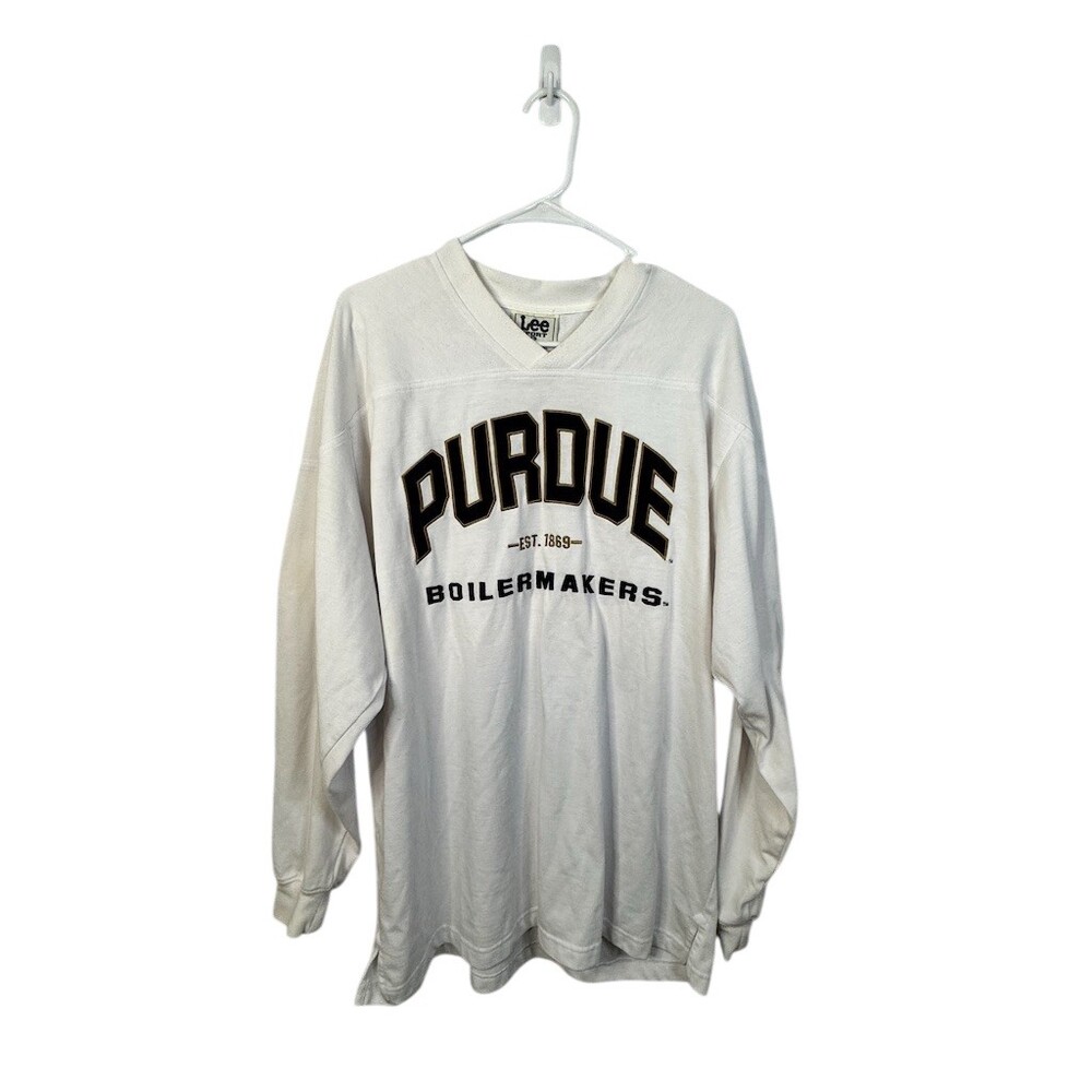 Vintage Purdue Boilermakers Shirt Unisex Adults Size L White V-Neck Long